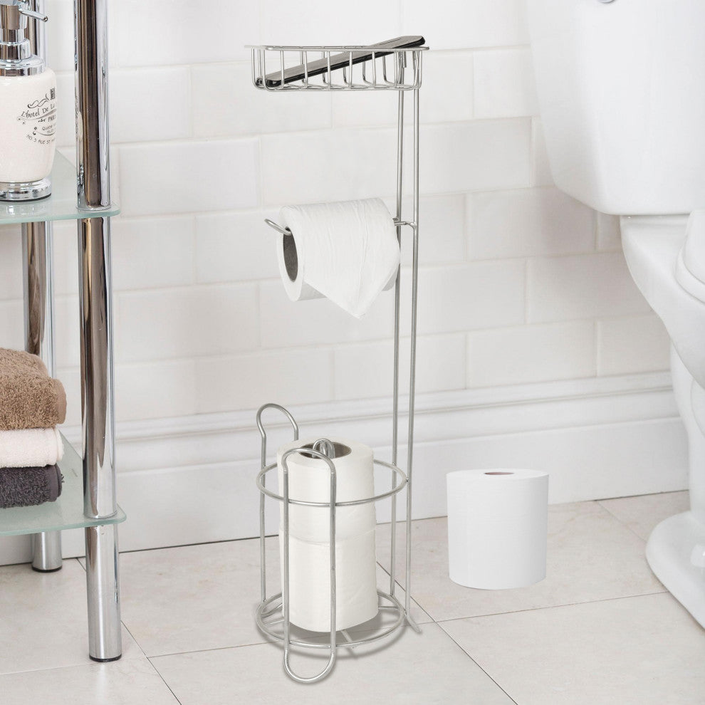 nu steel Freestanding Metal Wire Toilet Paper Roll Holder Stand, Silver Finish