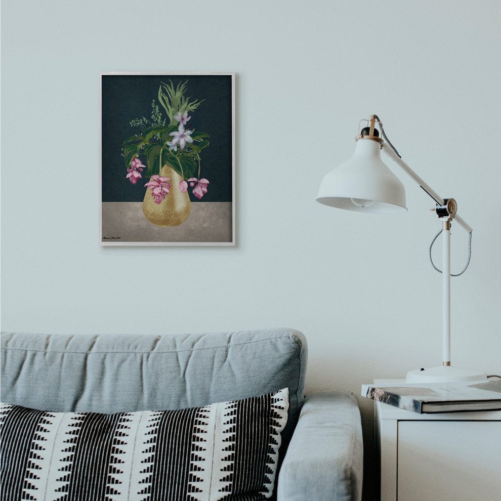 Gold Vase Pink Flower Drawing, 16"x20"