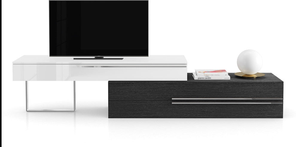 Gramercy Media Console, Glossy White and Gray Oak
