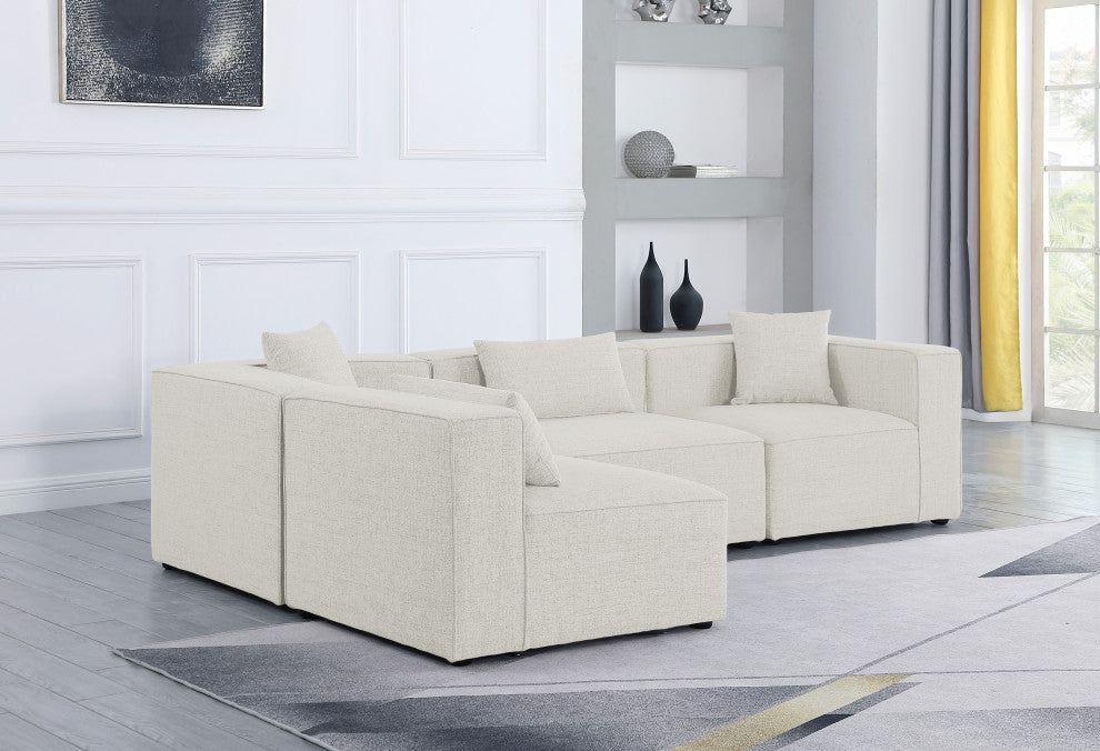 Cube Upholstered Modular Sectional, Cream, 4-Piece: 2 Armless Chair, 2 Corner Chair, Linen Texured Fabric