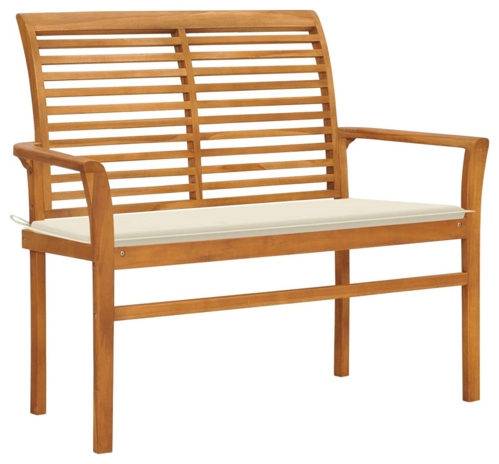 Vidaxl Garden Bench With Cream Cushion 44.1" Solid Teak Wood