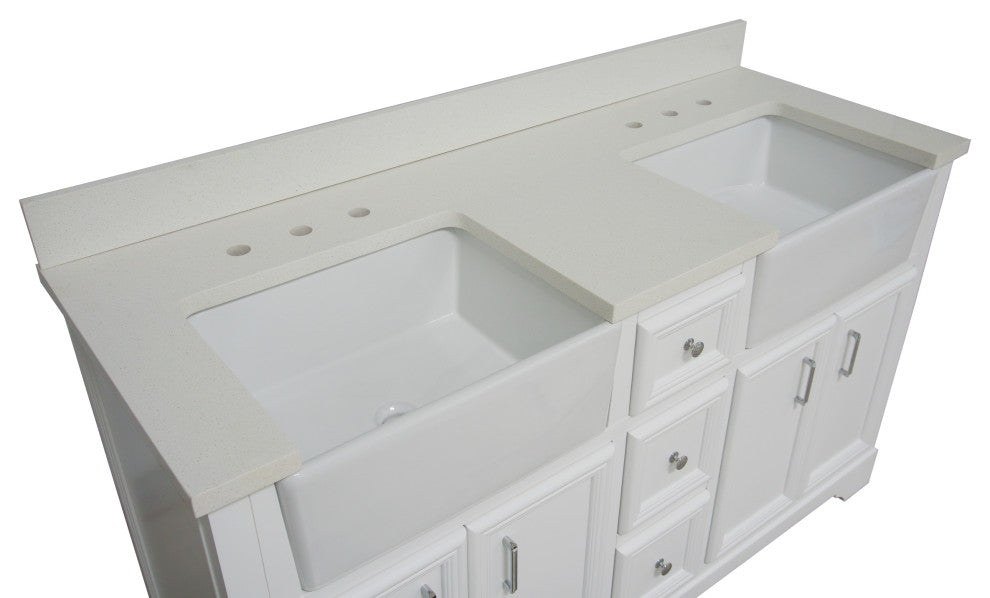 Zelda 60" Bathroom Vanity, White, Quartz, Double