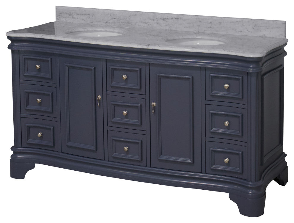 Katherine 72" Bathroom Vanity, Marine Gray, Carrara Marble
