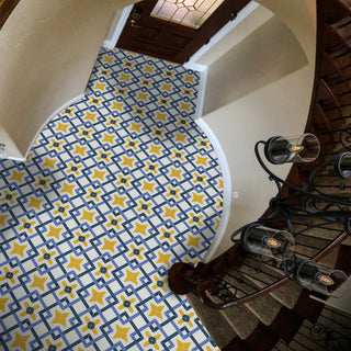 Berkane Handmade Cement Tile, Blue/Purple/Yellow, Sample