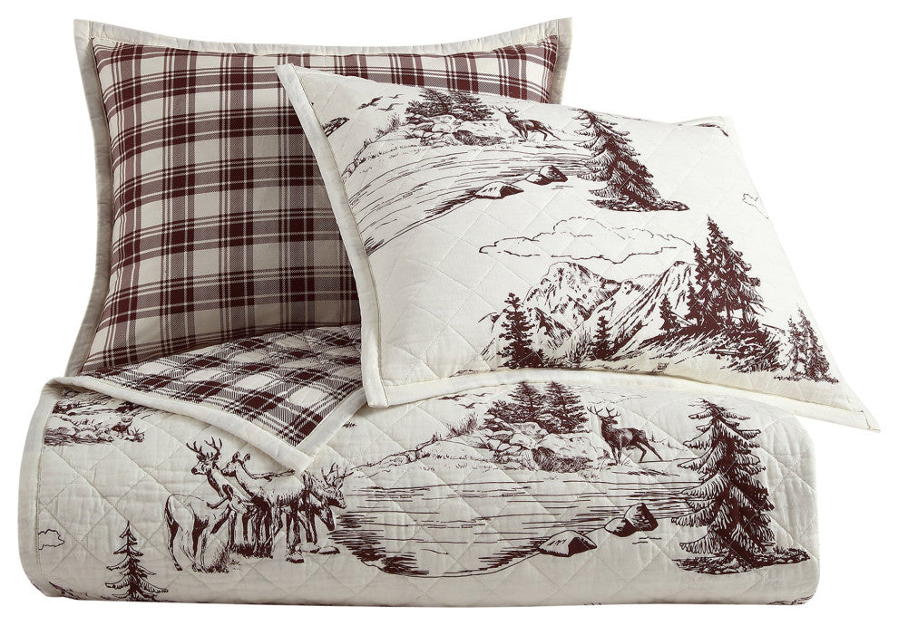 White Pine Reversible Quilt Set, Full/Queen, White, 3PC