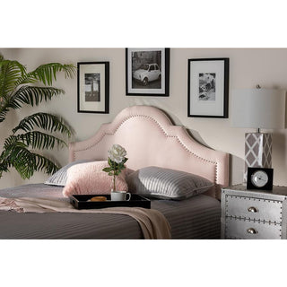 Light Pink Velvet Fabric Upholstered Queen Size Headboard