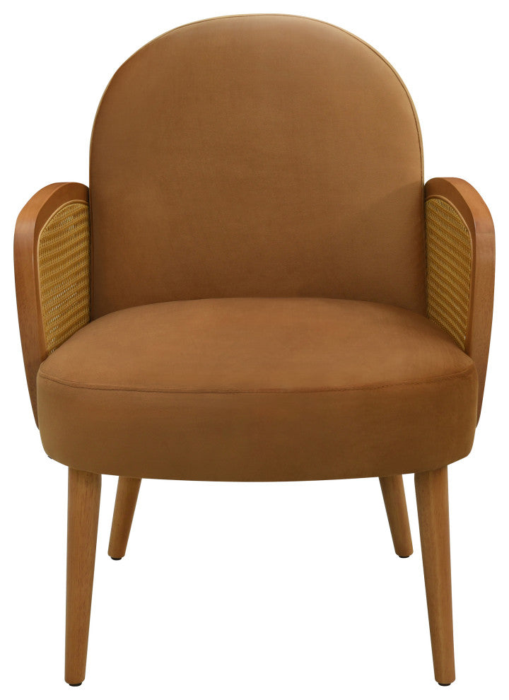 GDF Studio Mid-Century Modern Velvet Rattan Accent Chair, Brown