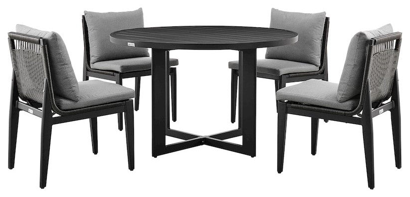 Outdoor Patio 5-Piece Round Dining Table Set in Aluminum with Gray Cushions