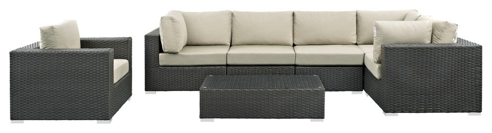 Canvas Antique Beige Sojourn 7 Piece Outdoor Patio Sunbrella Sectional Set