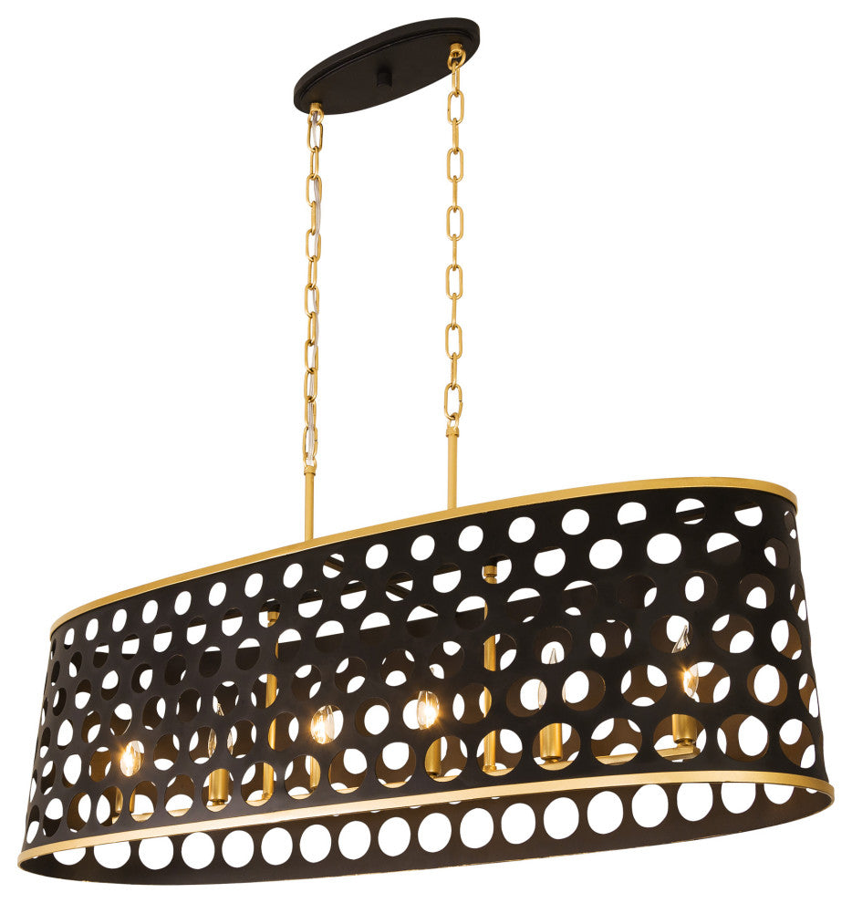 Varaluz-346N06MBFG-Six Light Pendant Matte Black/French Gold