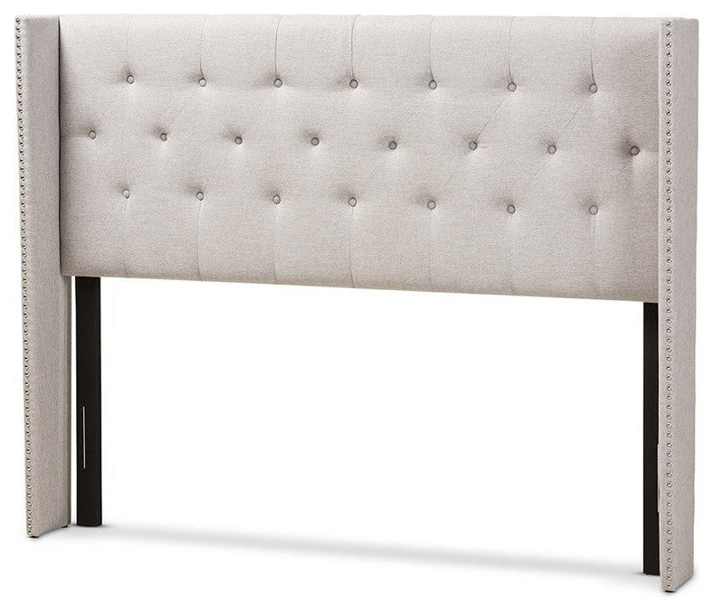 Ally Grayish Beige Fabric Button-Tufted Nail head King Size Winged Headboard