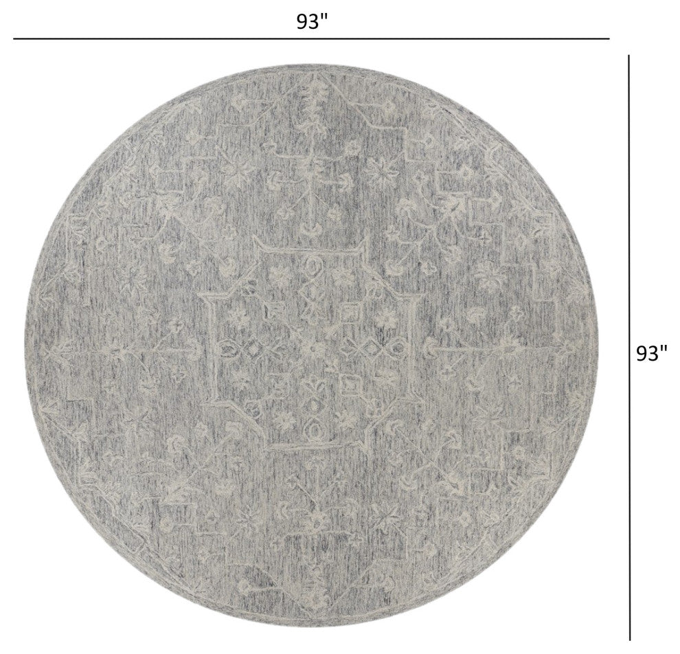 8" Round Gray Floral Finesse Area Rug