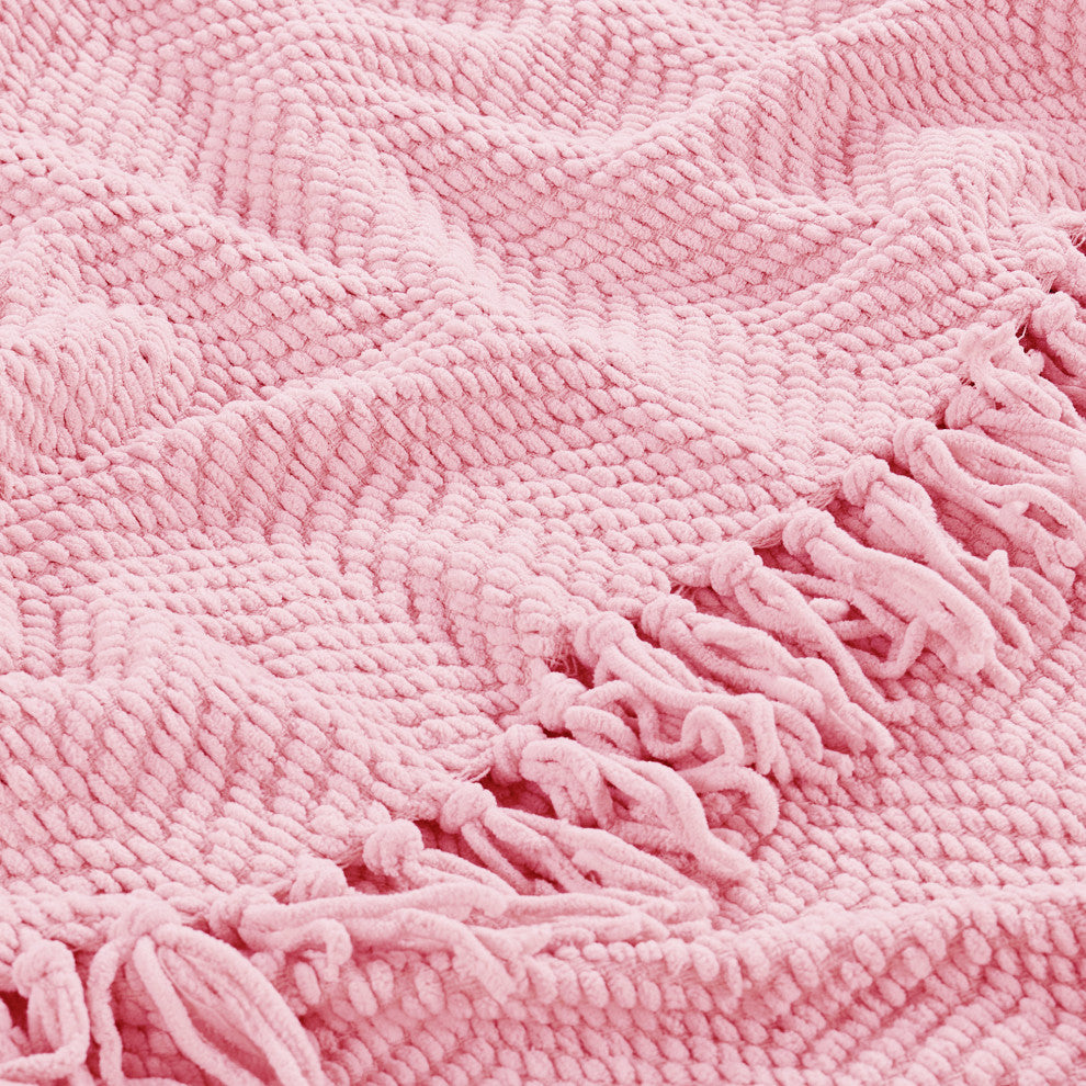 Tweed Knitted Throw Blanket, Candy Pink, 60"x80"