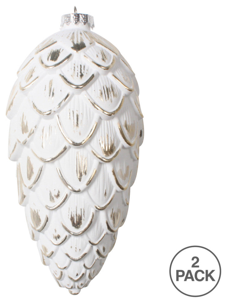 Vickerman Mt202438 8" Champagne Brushed Pinecone Christmas Ornament, Pack of 2