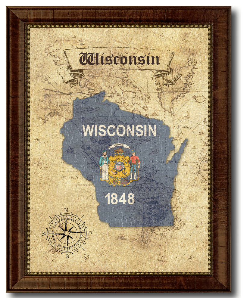 Wisconsin State Vintage Map, 15"x19"
