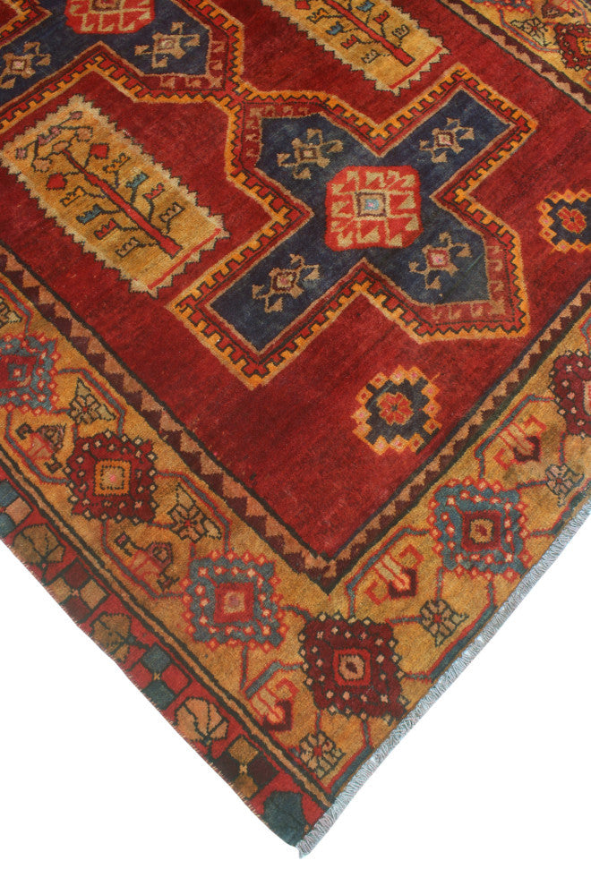 Fine Vintage Distressed Francisc Red/Navy Rug, 4'9 x 9'2