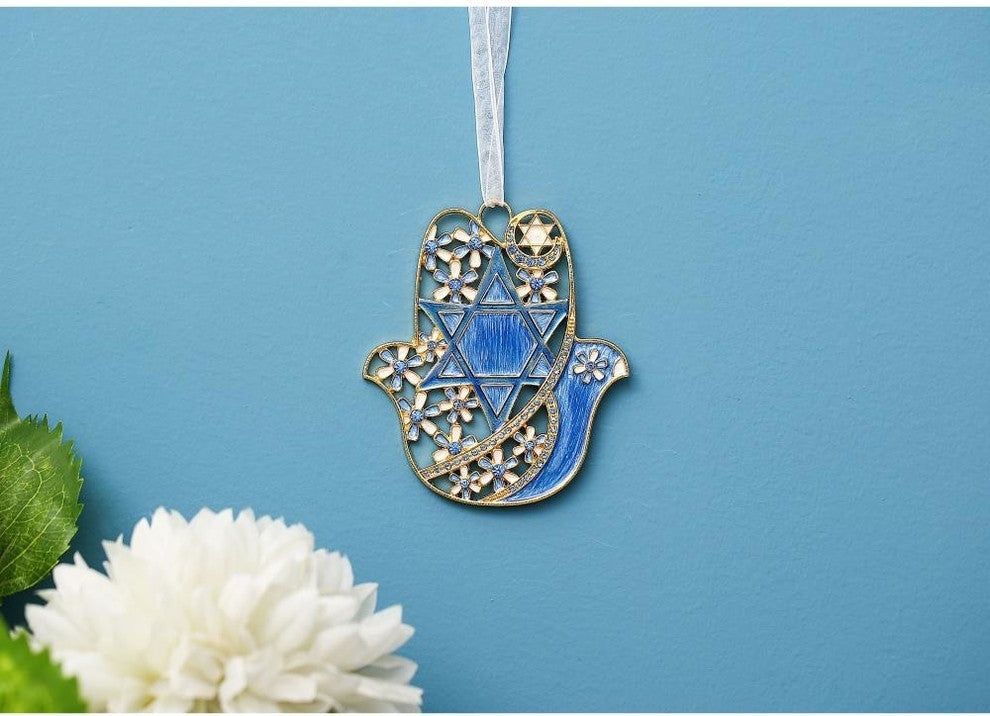 Hanging Hamsa Dove and Flowers with Star of David Wall Decor