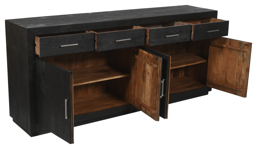 Fernious 4 Drawer 4 Door Sideboard, Dark Gray on Mango Solid Wood