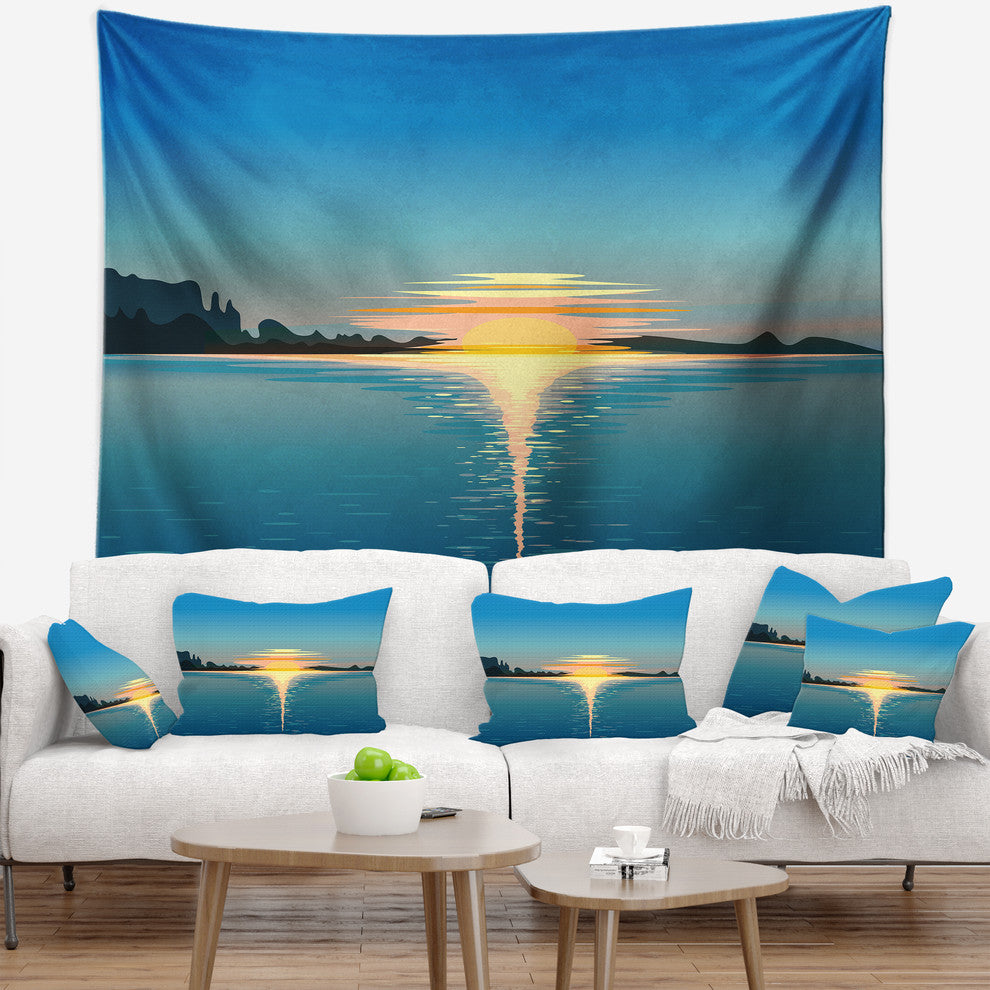 Sea Sinking Sun Seascape Wall Tapestry, 60"x50"