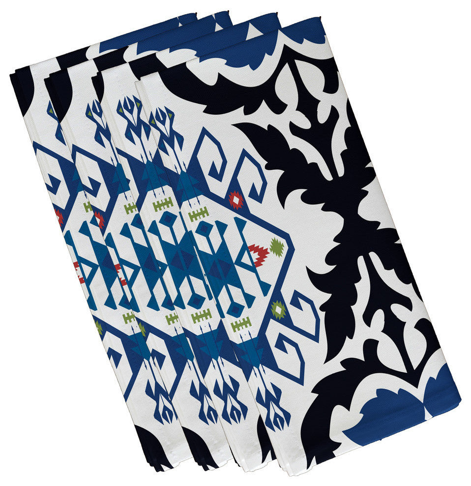 Bombay Medallion, Geometric Print Napkin, Navy Blue, Set of 4