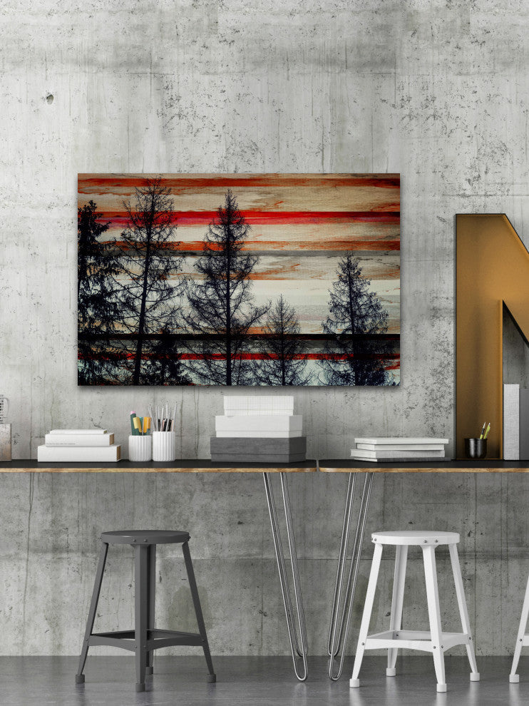 "Trees Against Red Striped Sky" Fine Art Canvas Print, 30"x20"