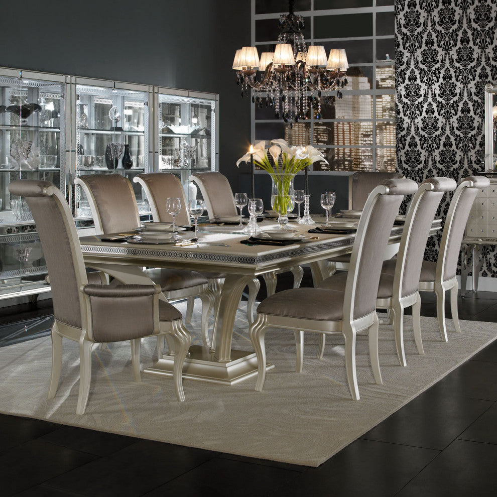 AICO Michael Amini Hollywood Swank Rectangular Dining Table, Pearl Caviar