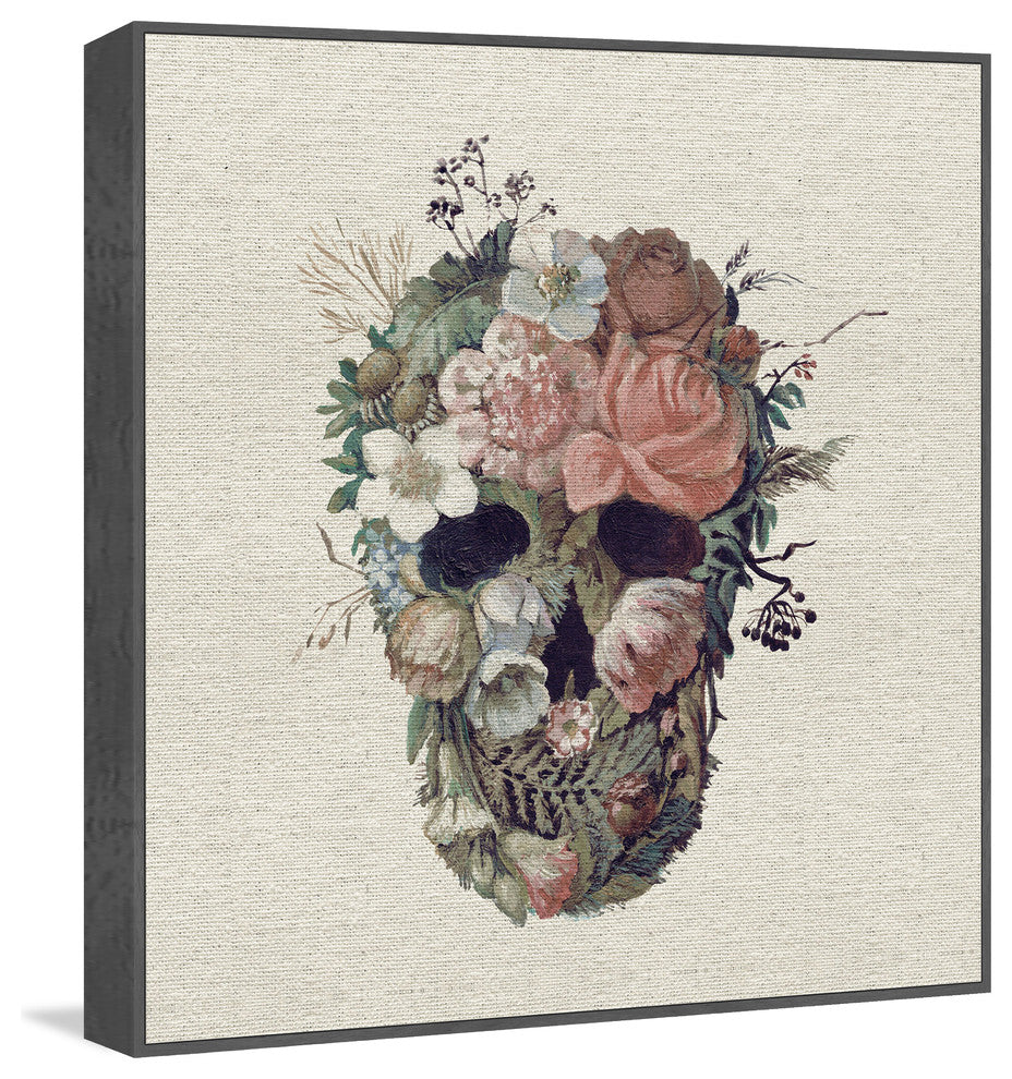 "Floral Skull III" Floater Framed Painting Print on Canvas, 16"x16"