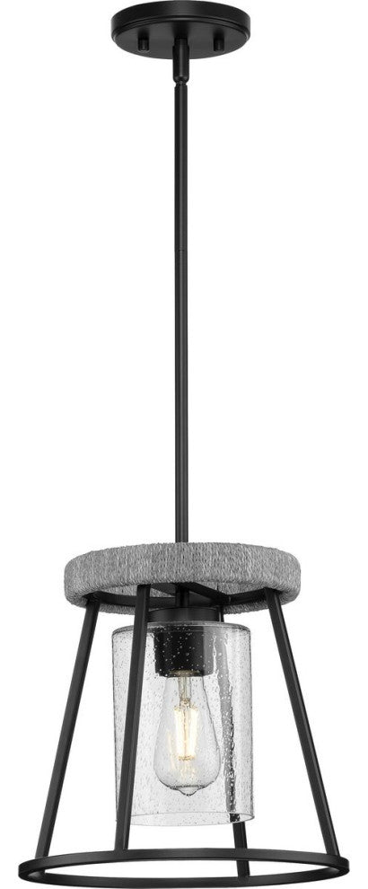 Laramie Collection 1-Light Matte Black Rustic Modern Seeded Glass Pendant