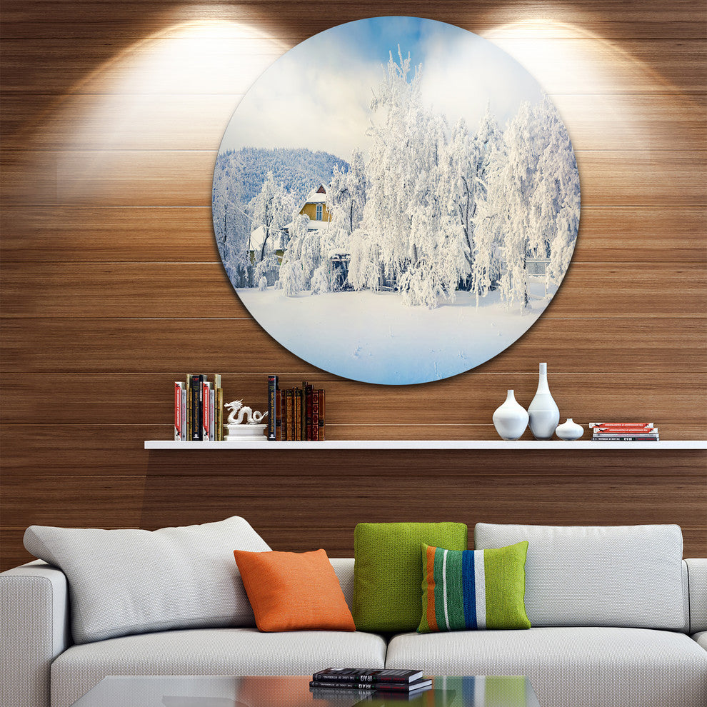 White Winter Mountain Landscape, Photo Disc Metal Wall Art, 36"