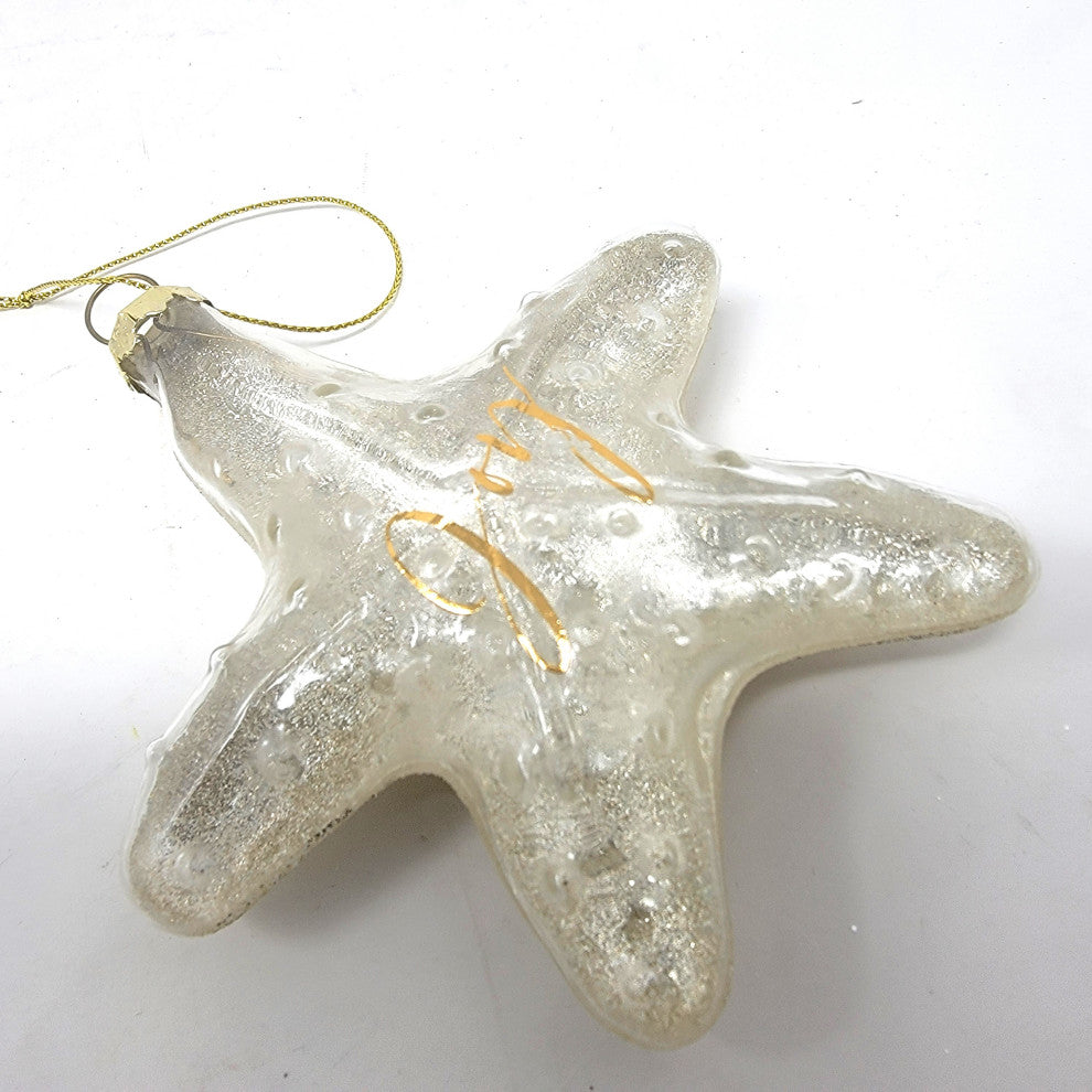 Coastal Clear Starfish Ornament Art Glass Gold Holiday 4 in Sparkly, Clear/Silver - Joy