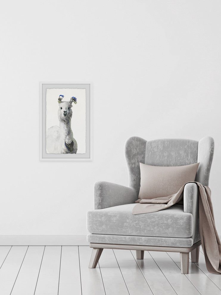 "White Llama" Framed Painting Print, 12"x18"