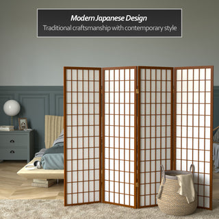5' Tall Window Pane Shoji Screen, Walnut, 4 Panels