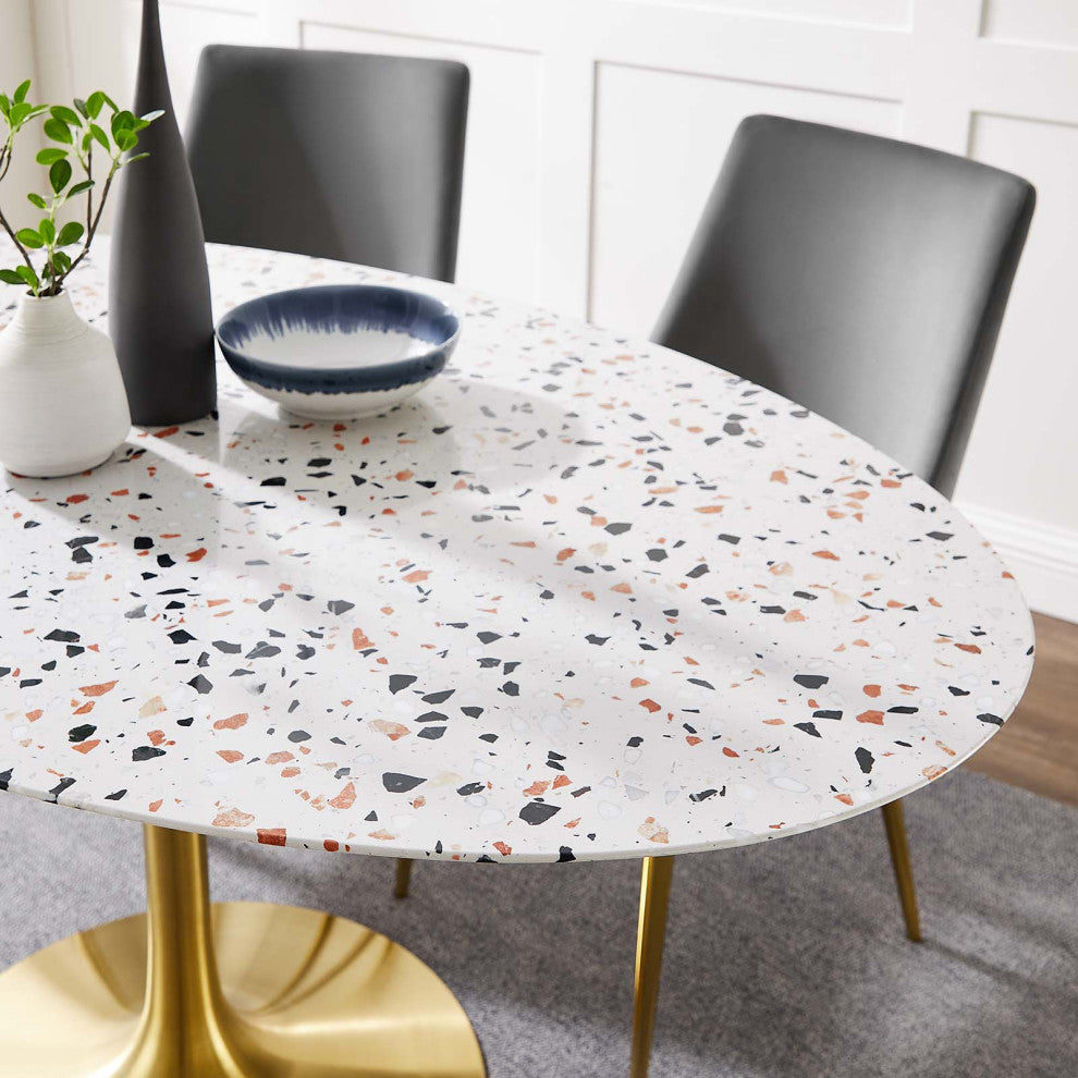 Lippa 60" Oval Terrazzo Dining Table, Gold White