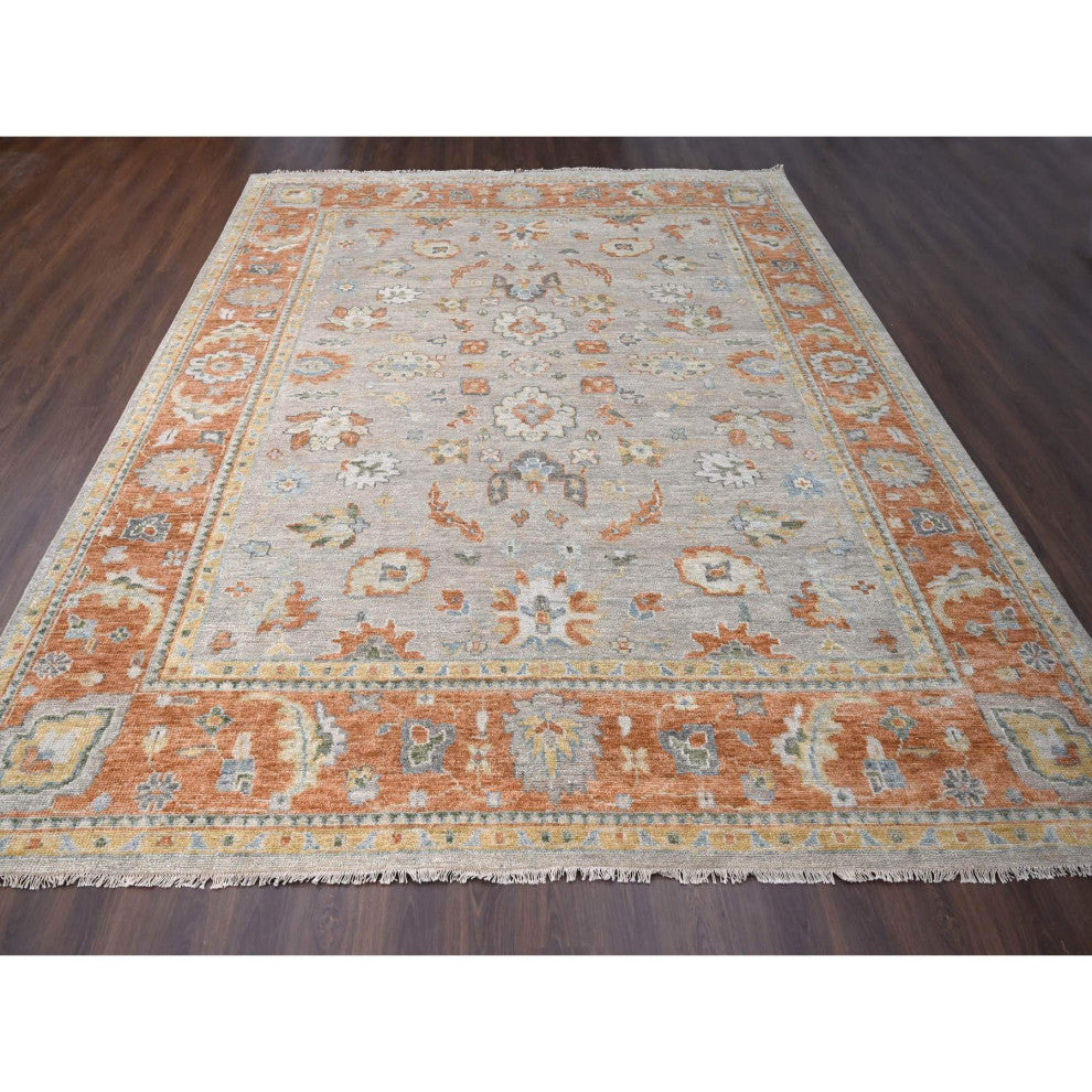 Tan Color, Oushak Design, Soft Wool Hand Knotted Oversized Rug, 11'10"x14'9"