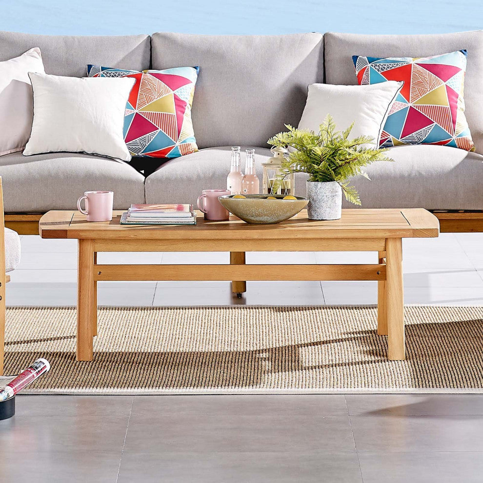 Lounge Coffee Table, Rectangular, Wood, Brown Natural, Modern, Outdoor Patio