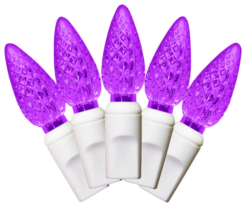 70 C6 Purple LED Light String 4" Spacing On White Wire