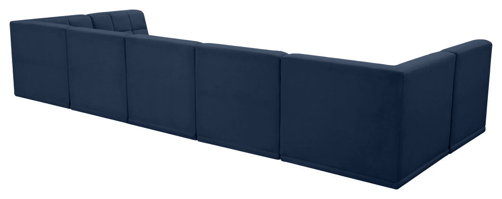 Relax Velvet Upholstered 7-Piece U-Shaped Modular Sectional, Navy