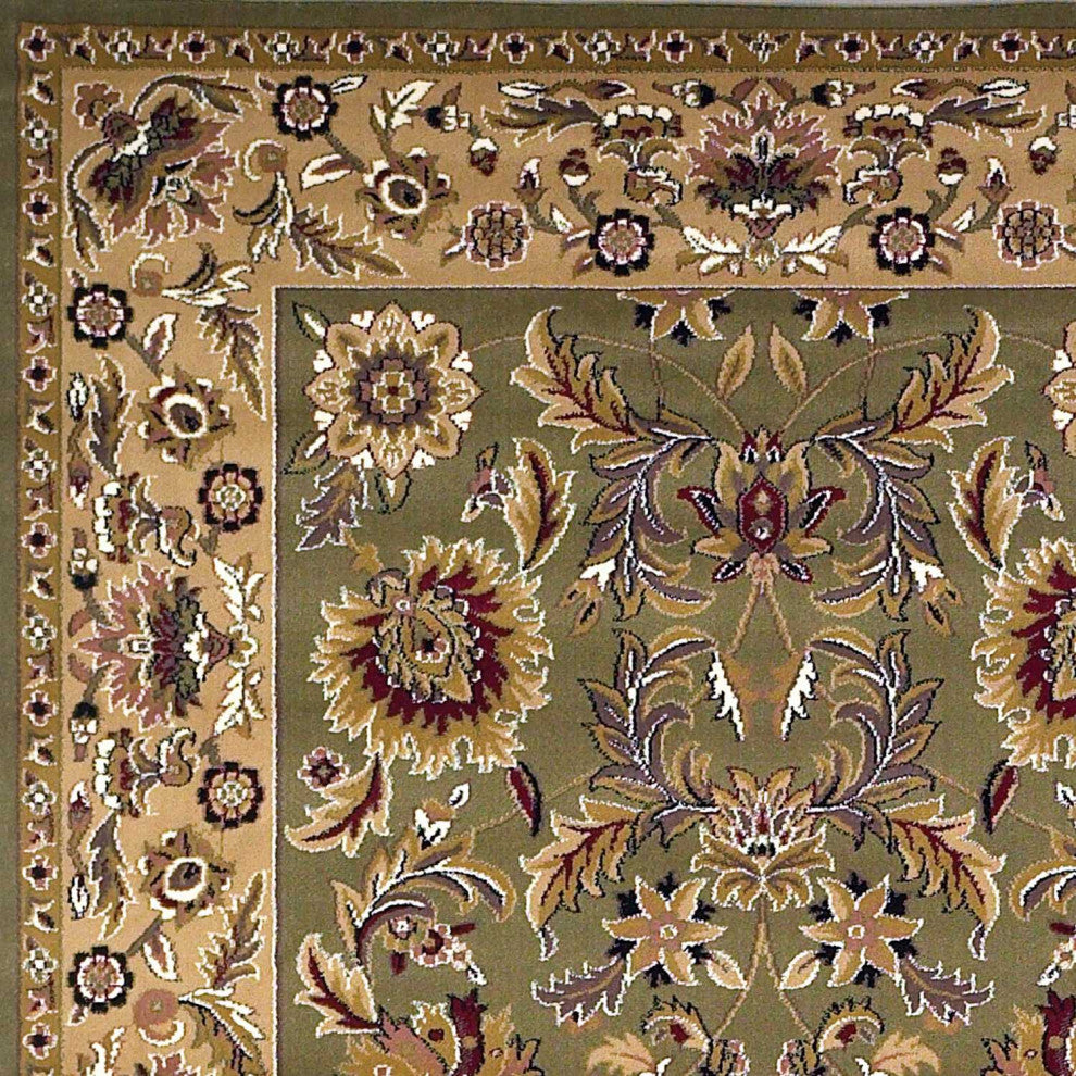 HomeRoots 5' x 8' Green or Taupe Floral Bordered Area Rug