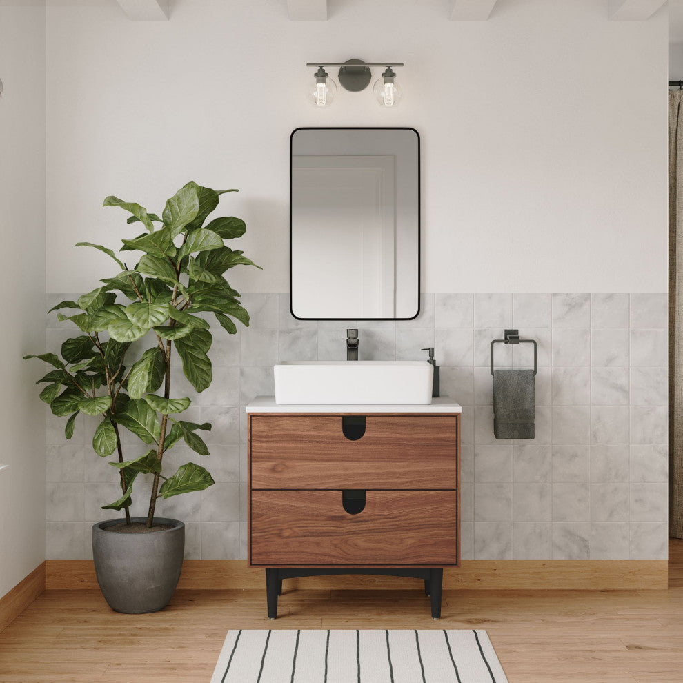 Newton Bath Vanity, Walnut, 30", Single Sink, Freestanding