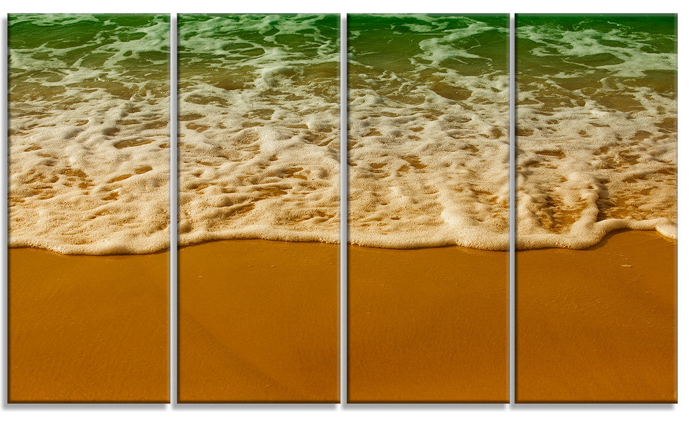 "White Waves From Green Beach Waters" Seashore Wall Art, 4 Panels, 48"x28"