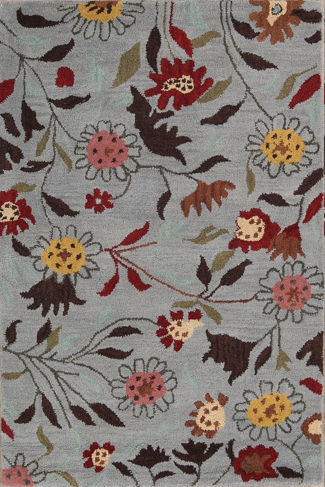 Hand-tufted Transitional Floral Indian Oriental 100% Wool Area Rug, 4x6'
