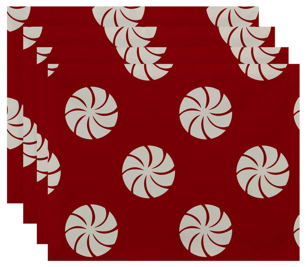 Whirl Of The Season, Holiday Geometric Print Placement, Red, Set of 4