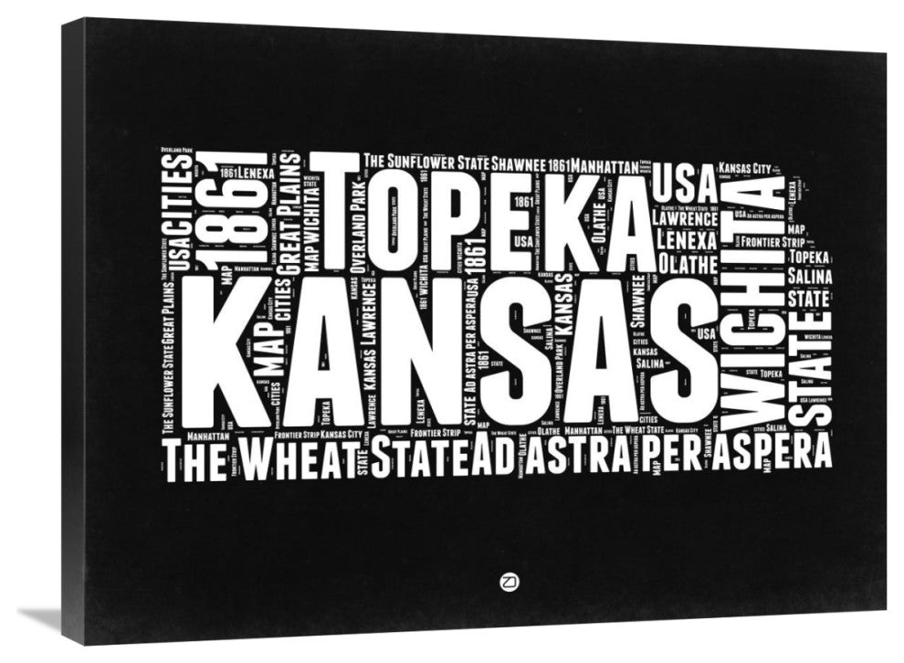 "Kansas Black and White Map" Fine Art Print
