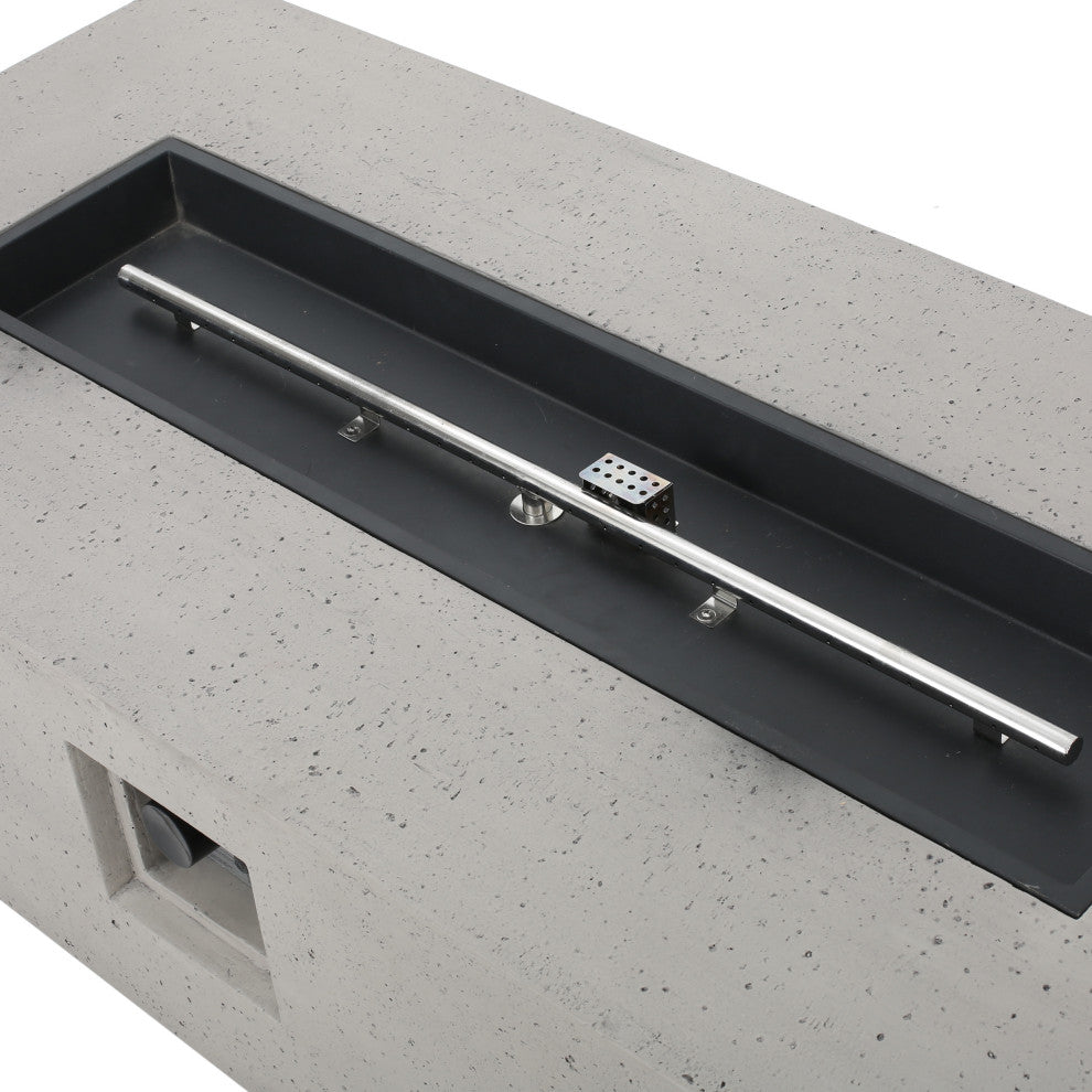 Hearth Outdoor 50,000 BTU Rectangular Fire Pit, No Tank Holder, Light Gray, Lig