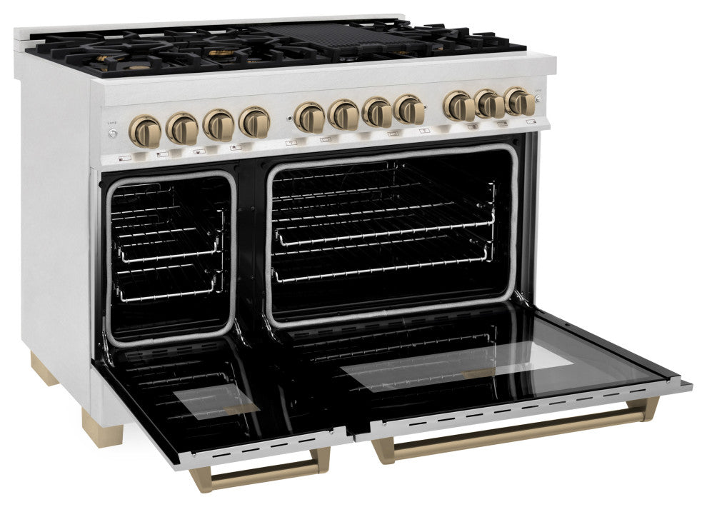 ZLINE 48" Dual Fuel Range, DuraSnow With Champagne Bronze RASZ-SN-48-CB