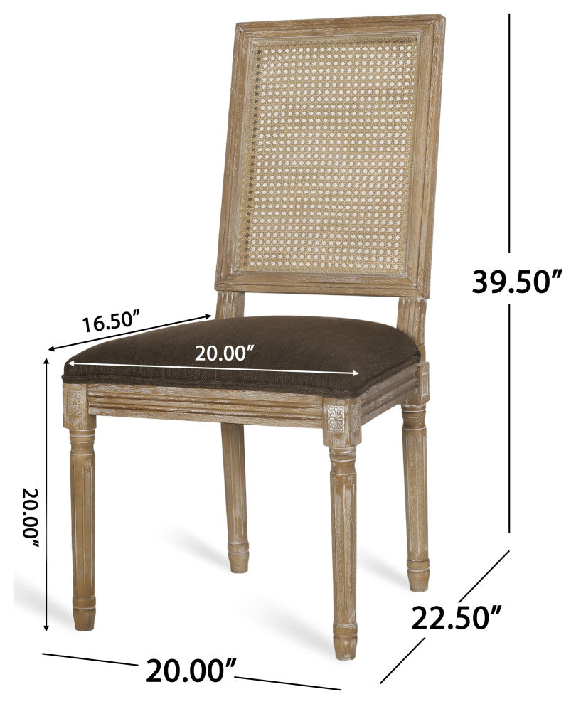 Merlene French Country Upholstered Wood and Cane 5-Piece Circular Dining Set, Natural/Brown
