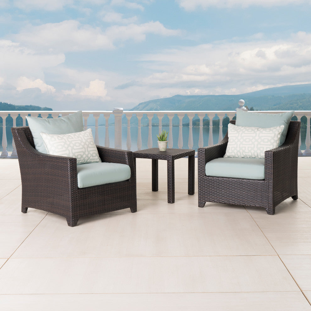Deco 3 Piece Aluminum Outdoor Club Chairs and Side Table Set, Spa Blue