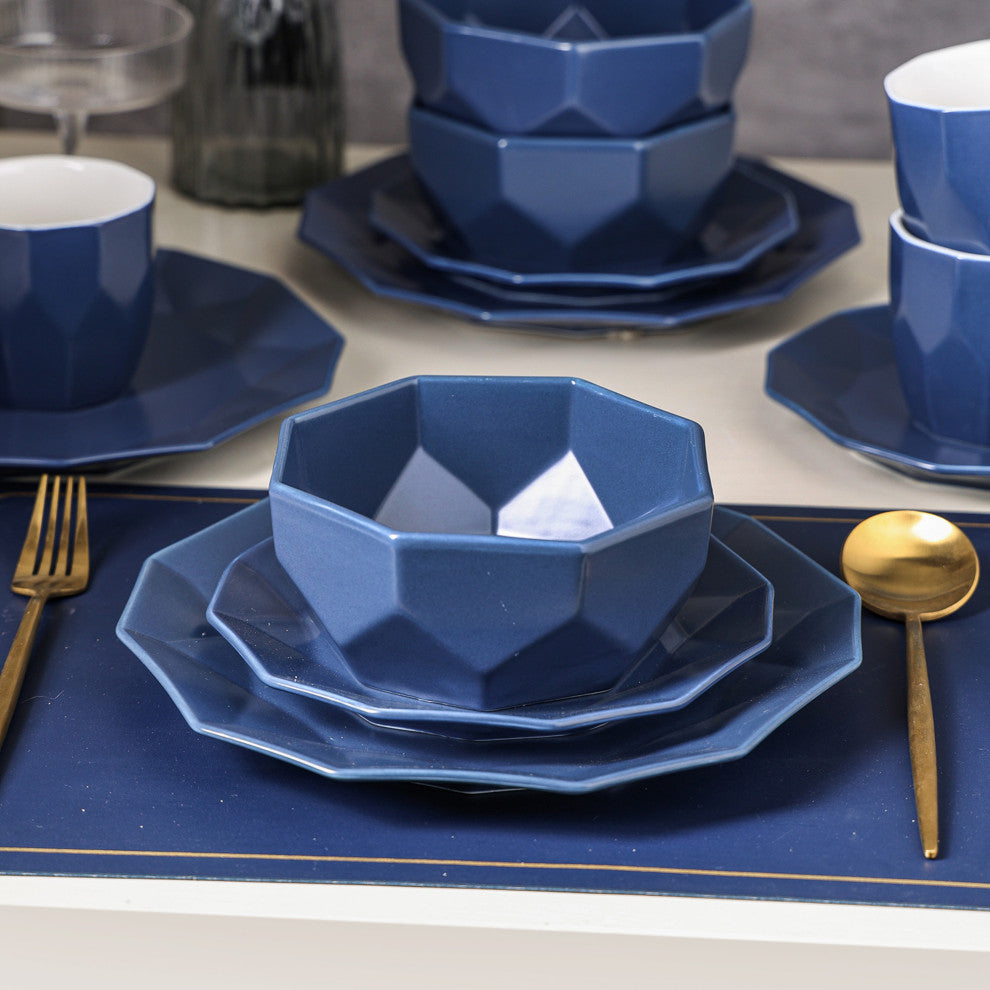 Stone Lain Jamie Porcelain 16 Piece Dinnerware Set, Blue