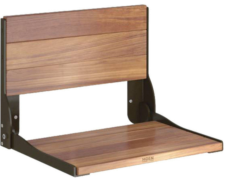 Moen DN7110OWB Bath Safety Old World Bronze Fold Down Teak Bath Seat