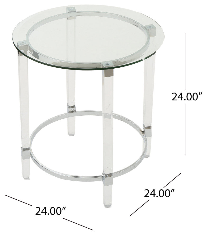 GDF Studio Orson Acrylic and Tempered Glass Square Circular End Table